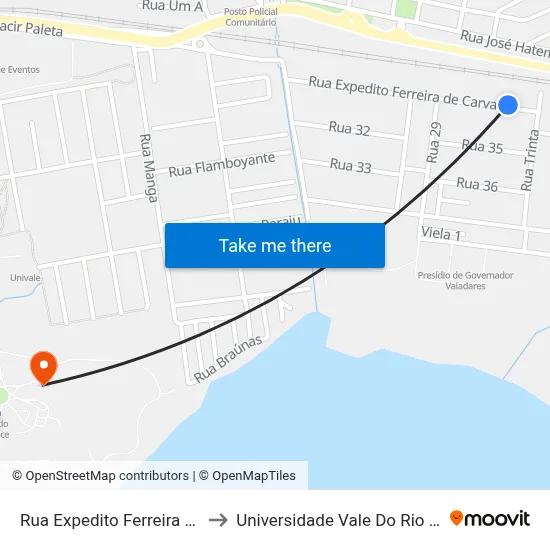 Rua Expedito Ferreira De Carvalho, 80 to Universidade Vale Do Rio Doce - Campus II map