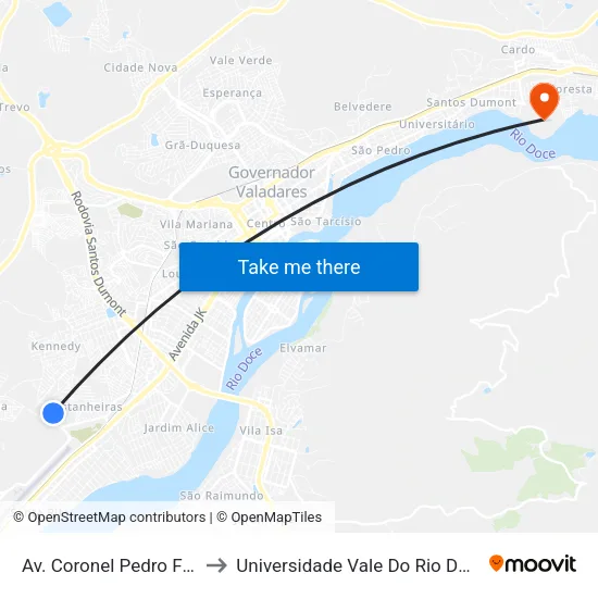 Av. Coronel Pedro Ferreira, 201 to Universidade Vale Do Rio Doce - Campus II map
