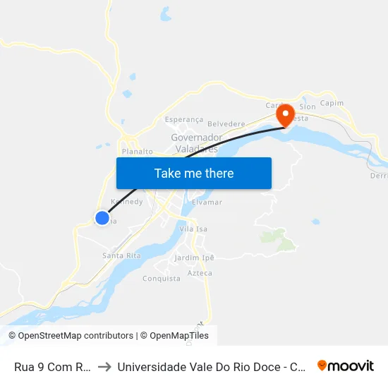 Rua 9 Com Rua 3 to Universidade Vale Do Rio Doce - Campus II map