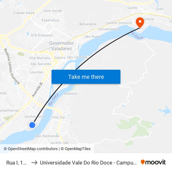 Rua I, 159 to Universidade Vale Do Rio Doce - Campus II map