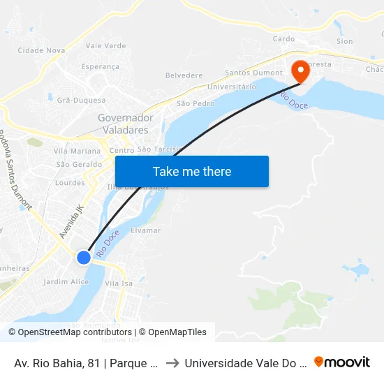 Av. Rio Bahia, 81 | Parque De Exposição, Portão 13 to Universidade Vale Do Rio Doce - Campus II map