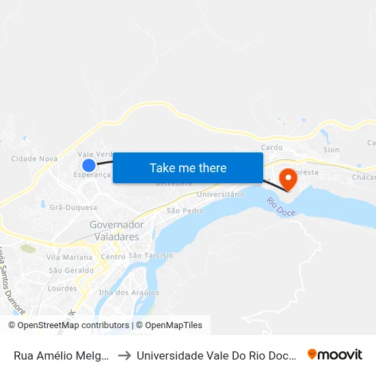 Rua Amélio Melgaço, 420 to Universidade Vale Do Rio Doce - Campus II map