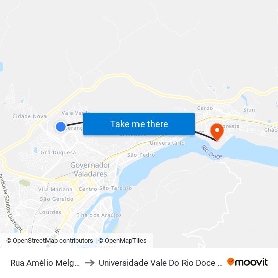 Rua Amélio Melgaço, 92 to Universidade Vale Do Rio Doce - Campus II map
