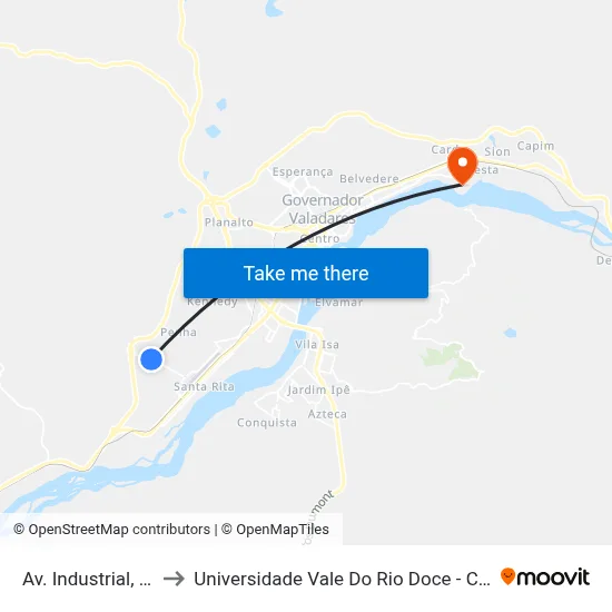 Av. Industrial, 1420 to Universidade Vale Do Rio Doce - Campus II map
