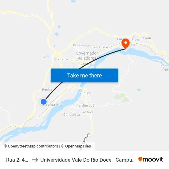 Rua 2, 410 to Universidade Vale Do Rio Doce - Campus II map