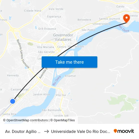 Av. Doutor Agílio Monteiro to Universidade Vale Do Rio Doce - Campus II map