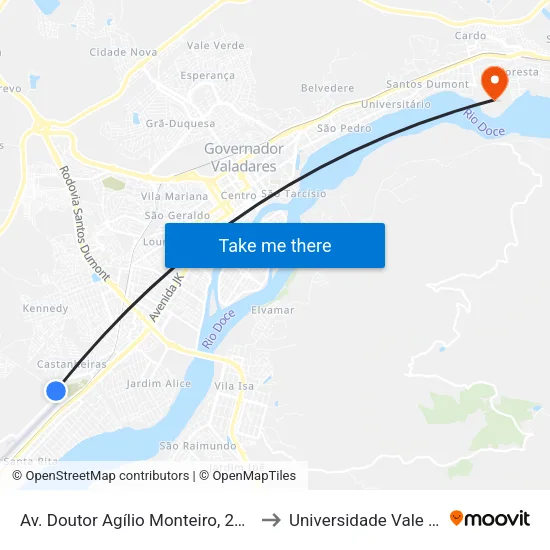 Av. Doutor Agílio Monteiro, 255 | Memorial Park Cemitério Jardim to Universidade Vale Do Rio Doce - Campus II map