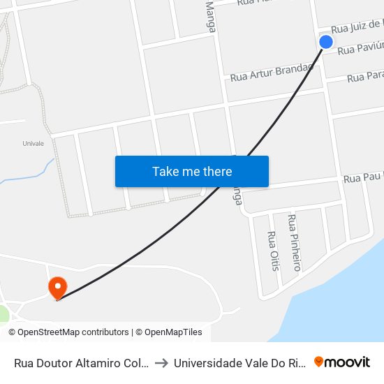 Rua Doutor Altamiro Colombo Ribeiro, 172 to Universidade Vale Do Rio Doce - Campus II map