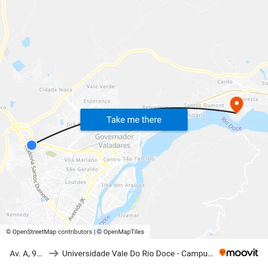 Av. A, 930 to Universidade Vale Do Rio Doce - Campus II map