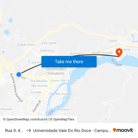 Rua 9, 499 to Universidade Vale Do Rio Doce - Campus II map