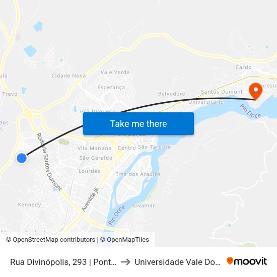 Rua Divinópolis, 293 | Ponto Final Do Alto Turmalina to Universidade Vale Do Rio Doce - Campus II map
