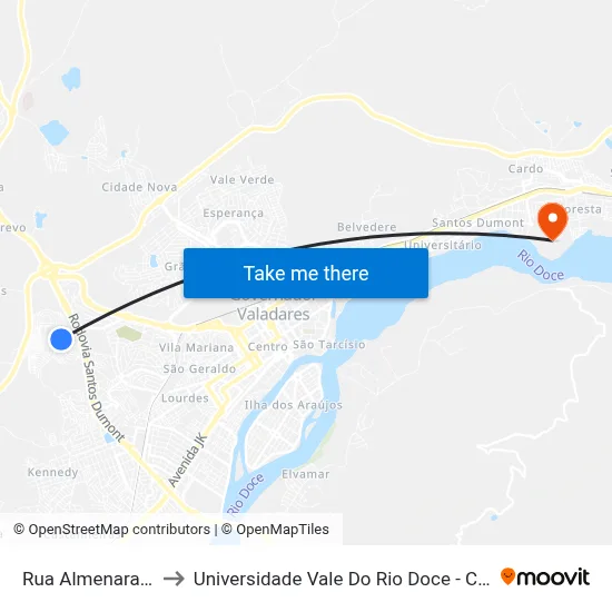 Rua Almenara, 475 to Universidade Vale Do Rio Doce - Campus II map