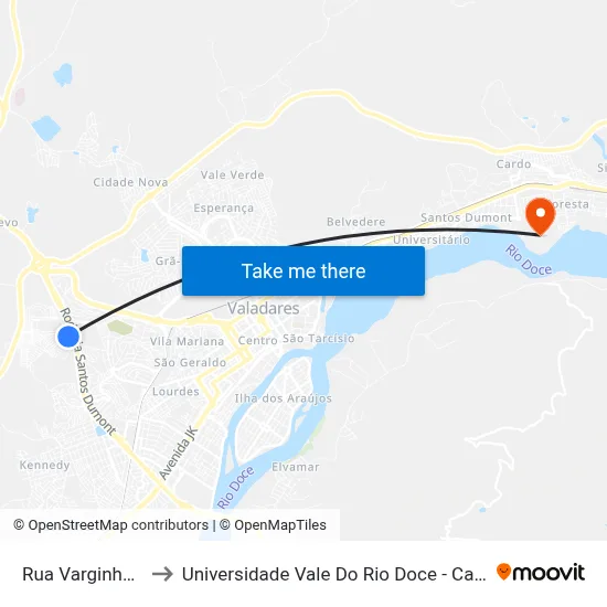 Rua Varginha, 39 to Universidade Vale Do Rio Doce - Campus II map