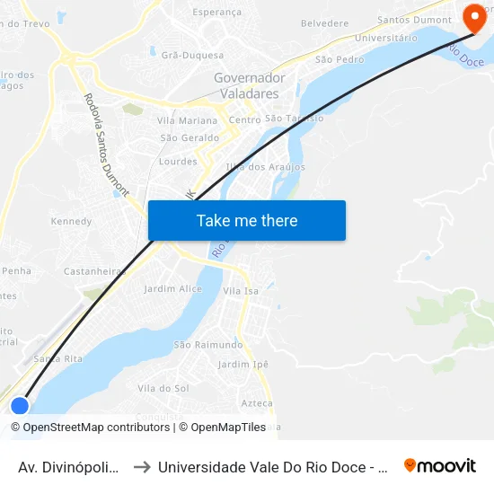 Av. Divinópolis, 187 to Universidade Vale Do Rio Doce - Campus II map