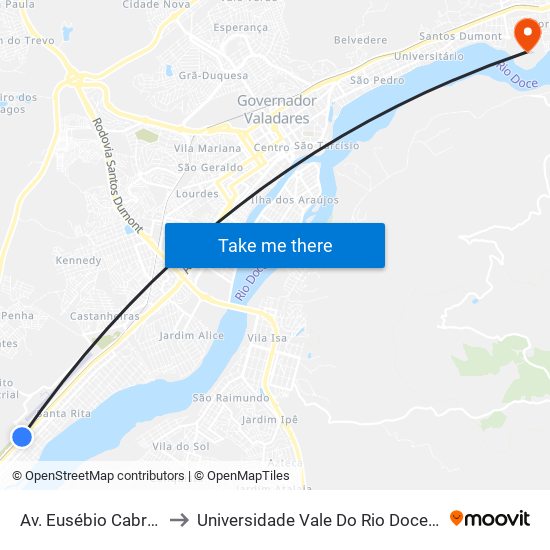 Av. Eusébio Cabral, 6020 to Universidade Vale Do Rio Doce - Campus II map