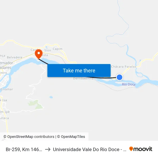 Br-259, Km 146 Leste to Universidade Vale Do Rio Doce - Campus II map