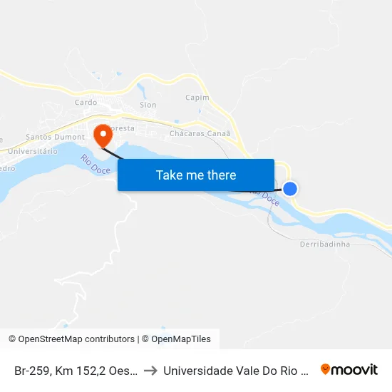 Br-259, Km 152,2 Oeste | Maxixeiro to Universidade Vale Do Rio Doce - Campus II map