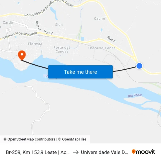 Br-259, Km 153,9 Leste | Acesso A Governador Valadares to Universidade Vale Do Rio Doce - Campus II map