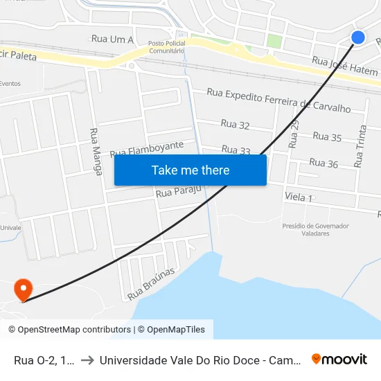 Rua O-2, 130 to Universidade Vale Do Rio Doce - Campus II map