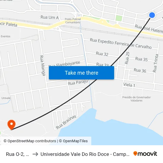 Rua O-2, 99 to Universidade Vale Do Rio Doce - Campus II map