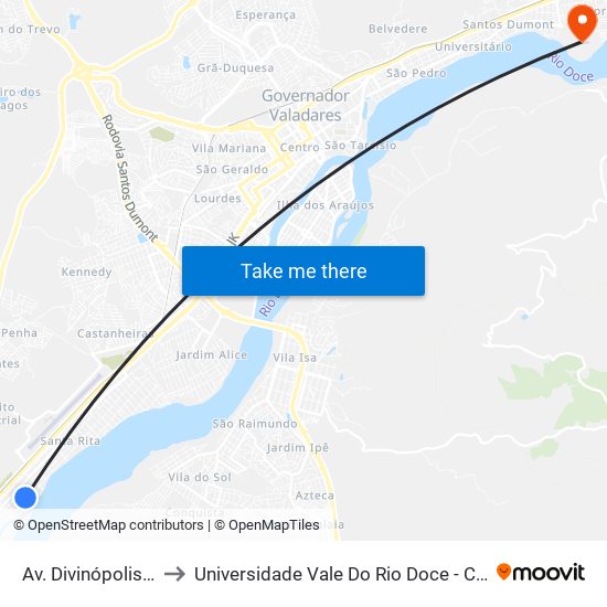 Av. Divinópolis, 188 to Universidade Vale Do Rio Doce - Campus II map