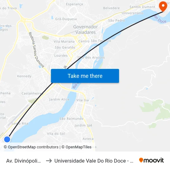 Av. Divinópolis, 188 to Universidade Vale Do Rio Doce - Campus II map