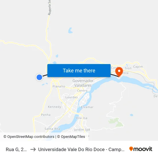 Rua G, 200 to Universidade Vale Do Rio Doce - Campus II map