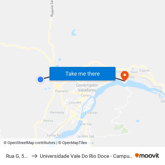 Rua G, 500 to Universidade Vale Do Rio Doce - Campus II map