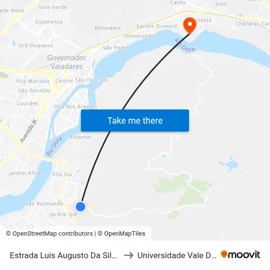 Estrada Luís Augusto Da Silva, Km 0,4 Leste | Granja Favela to Universidade Vale Do Rio Doce - Campus II map