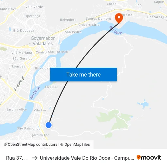 Rua 37, 50 to Universidade Vale Do Rio Doce - Campus II map