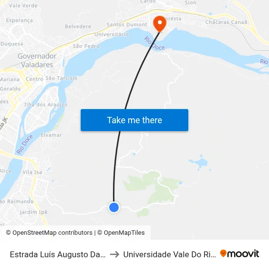Estrada Luís Augusto Da Silva, Km 3,1 Oeste to Universidade Vale Do Rio Doce - Campus II map
