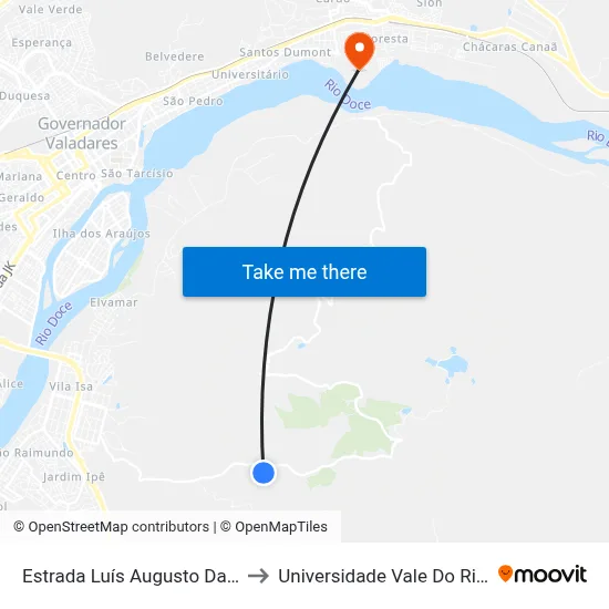 Estrada Luís Augusto Da Silva, Km 3,3 Leste to Universidade Vale Do Rio Doce - Campus II map
