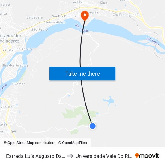 Estrada Luís Augusto Da Silva, Km 5,6 Oeste to Universidade Vale Do Rio Doce - Campus II map