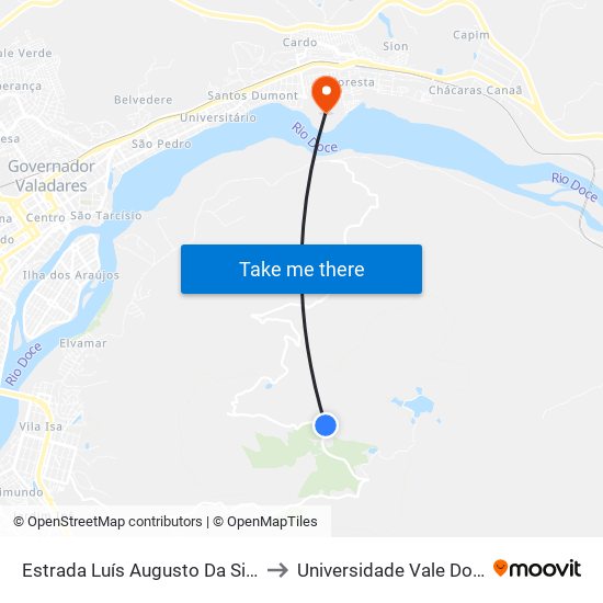 Estrada Luís Augusto Da Silva, Km 7,5 Leste | Macuco to Universidade Vale Do Rio Doce - Campus II map