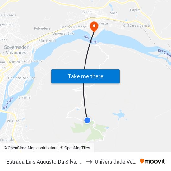 Estrada Luís Augusto Da Silva, Km 7,8 Leste | Acesso Ao Ibituruna Serra Clube to Universidade Vale Do Rio Doce - Campus II map