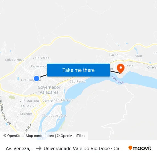 Av. Veneza, 70 to Universidade Vale Do Rio Doce - Campus II map