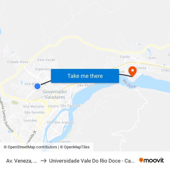 Av. Veneza, 408 to Universidade Vale Do Rio Doce - Campus II map