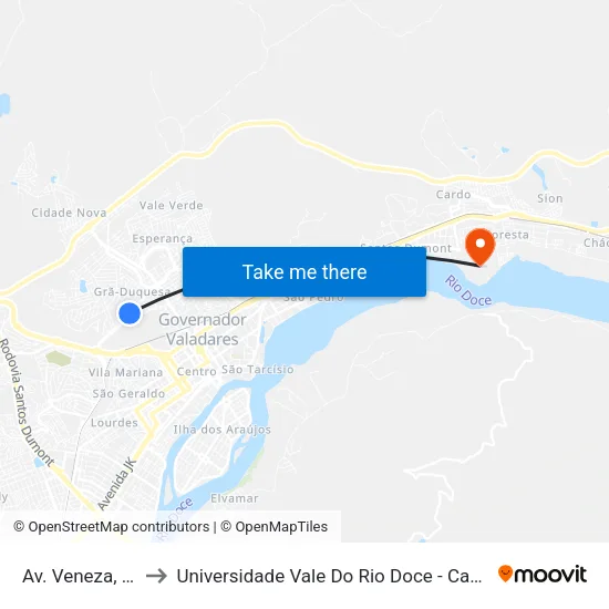 Av. Veneza, 656 to Universidade Vale Do Rio Doce - Campus II map