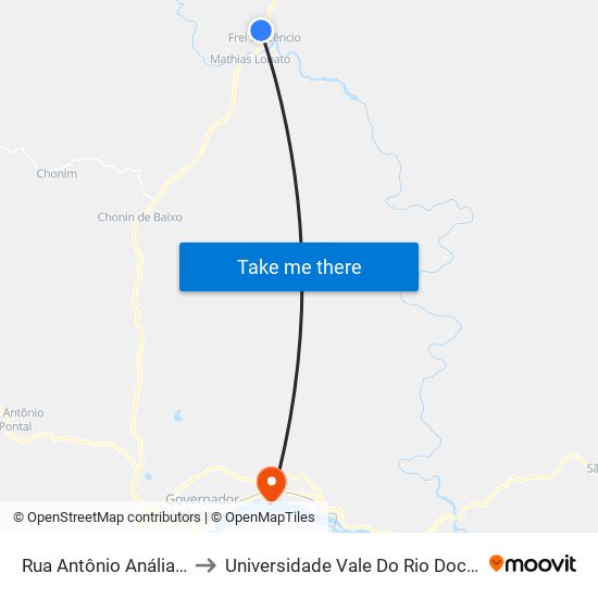 Rua Antônio Anália Filho, 41 to Universidade Vale Do Rio Doce - Campus II map