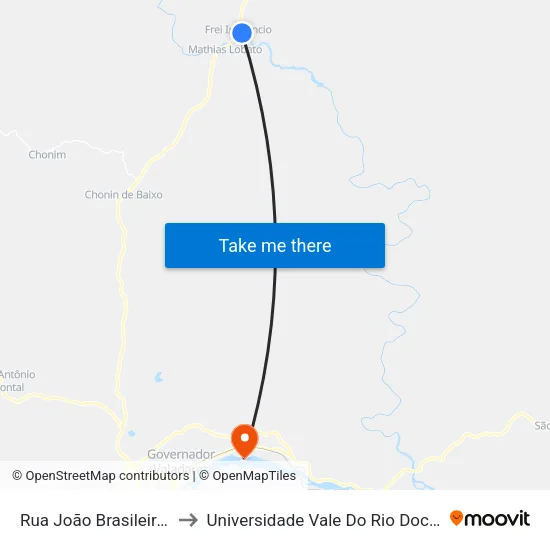 Rua João Brasileiro Passos to Universidade Vale Do Rio Doce - Campus II map