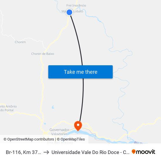 Br-116, Km 376 Sul to Universidade Vale Do Rio Doce - Campus II map