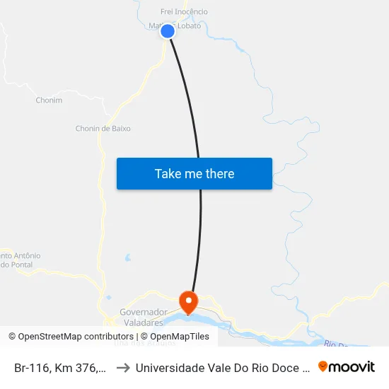 Br-116, Km 376,4 Norte to Universidade Vale Do Rio Doce - Campus II map