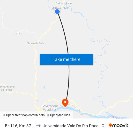 Br-116, Km 377 Sul to Universidade Vale Do Rio Doce - Campus II map