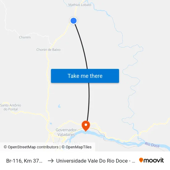 Br-116, Km 379,7 Sul to Universidade Vale Do Rio Doce - Campus II map