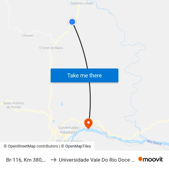 Br-116, Km 380,9 Norte to Universidade Vale Do Rio Doce - Campus II map