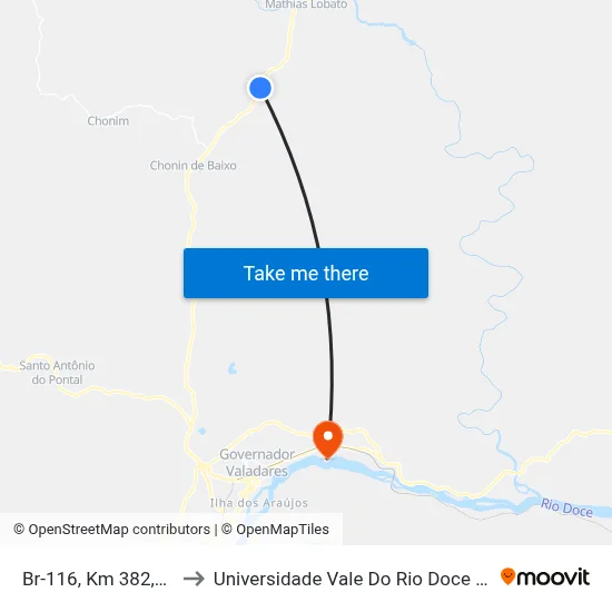 Br-116, Km 382,2 Norte to Universidade Vale Do Rio Doce - Campus II map