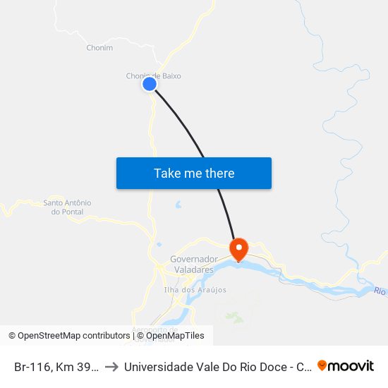 Br-116, Km 390 Sul to Universidade Vale Do Rio Doce - Campus II map