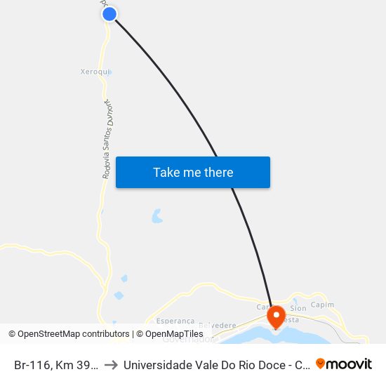 Br-116, Km 392 Sul to Universidade Vale Do Rio Doce - Campus II map