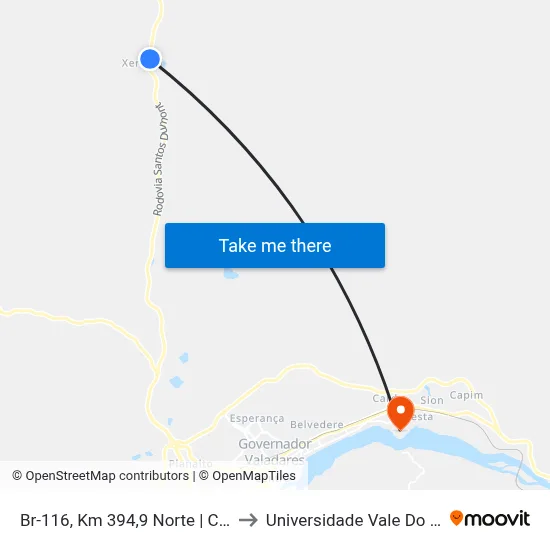 Br-116, Km 394,9 Norte | Chácaras Quintas Do Vale to Universidade Vale Do Rio Doce - Campus II map