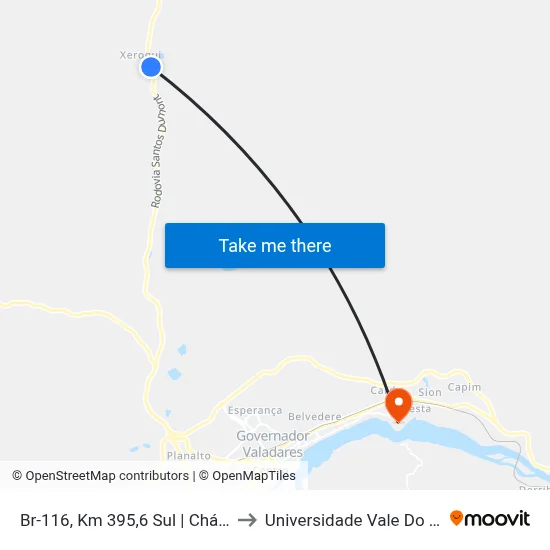 Br-116, Km 395,6 Sul | Chácaras Quintas Green Hill to Universidade Vale Do Rio Doce - Campus II map